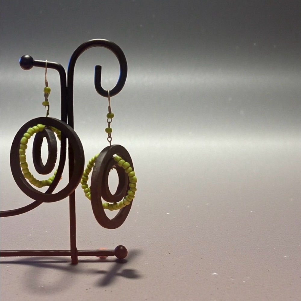 Vintage Chic Lime Beaded Hoop Earrings